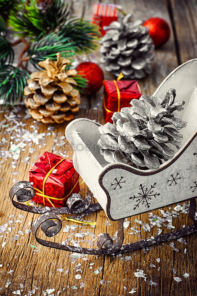 Similar – Image, Stock Photo Santa hat and decoration on a dark wooden table