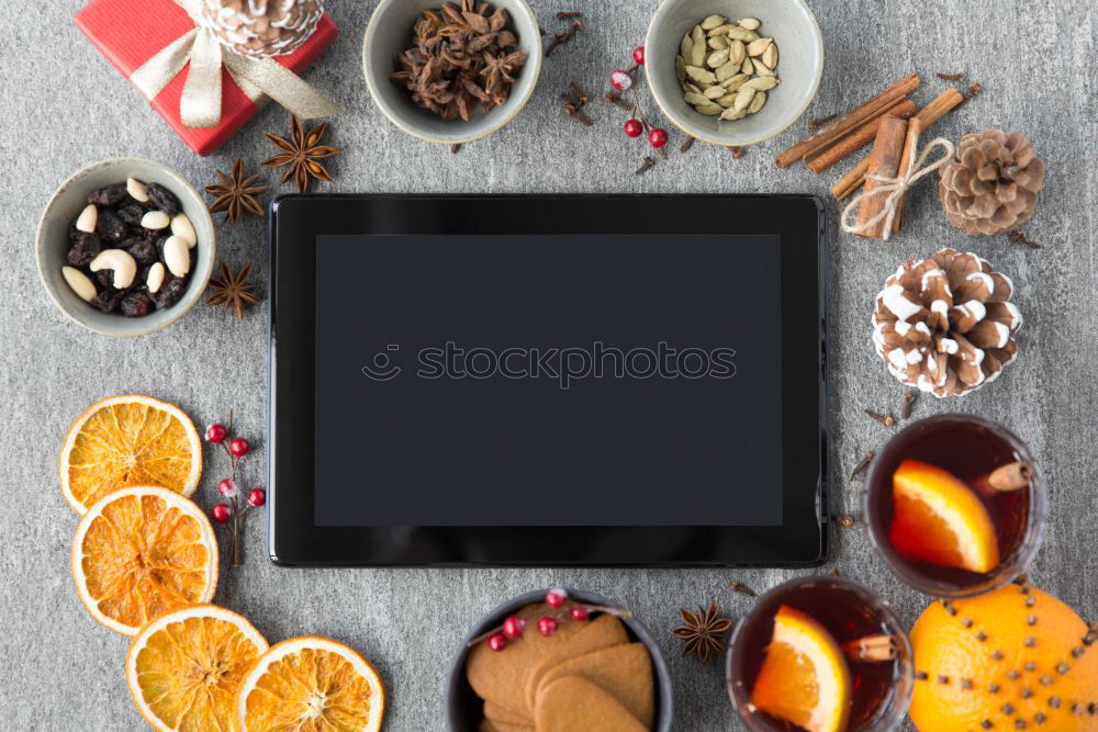 Similar – Image, Stock Photo Hands with tablet PC on kitchen table with pumpkin