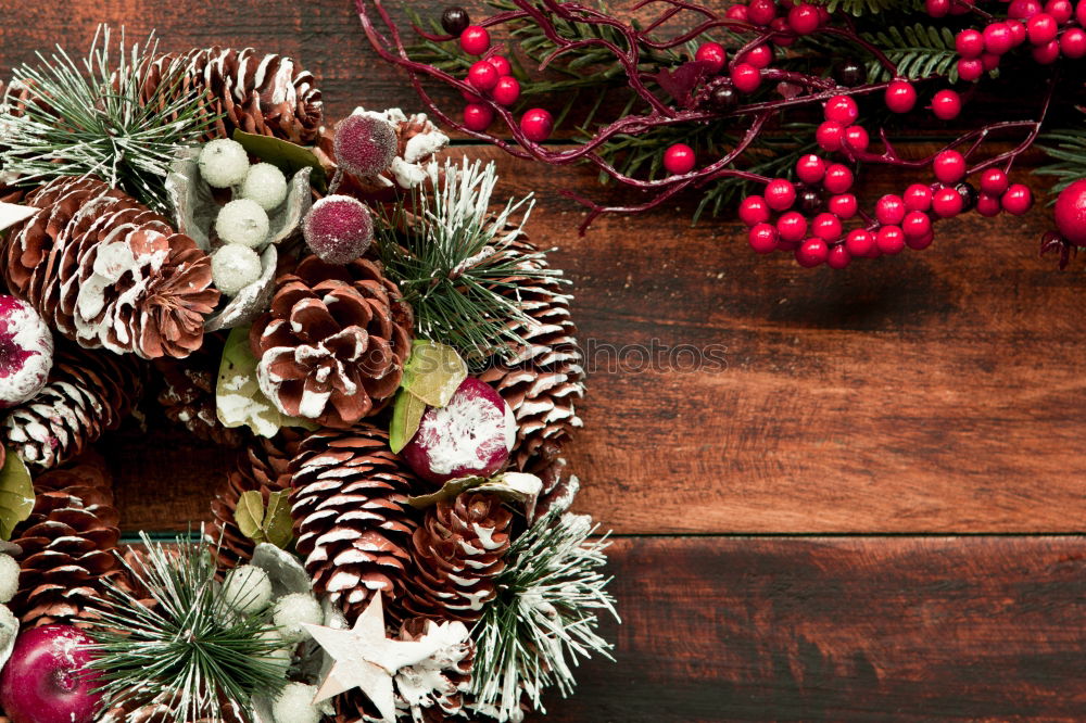 Similar – Image, Stock Photo Delicate Christmas wreath of pine cones on wooden background