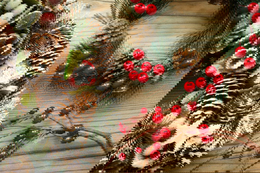 Similar – Image, Stock Photo Delicate Christmas wreath of pine cones on wooden background