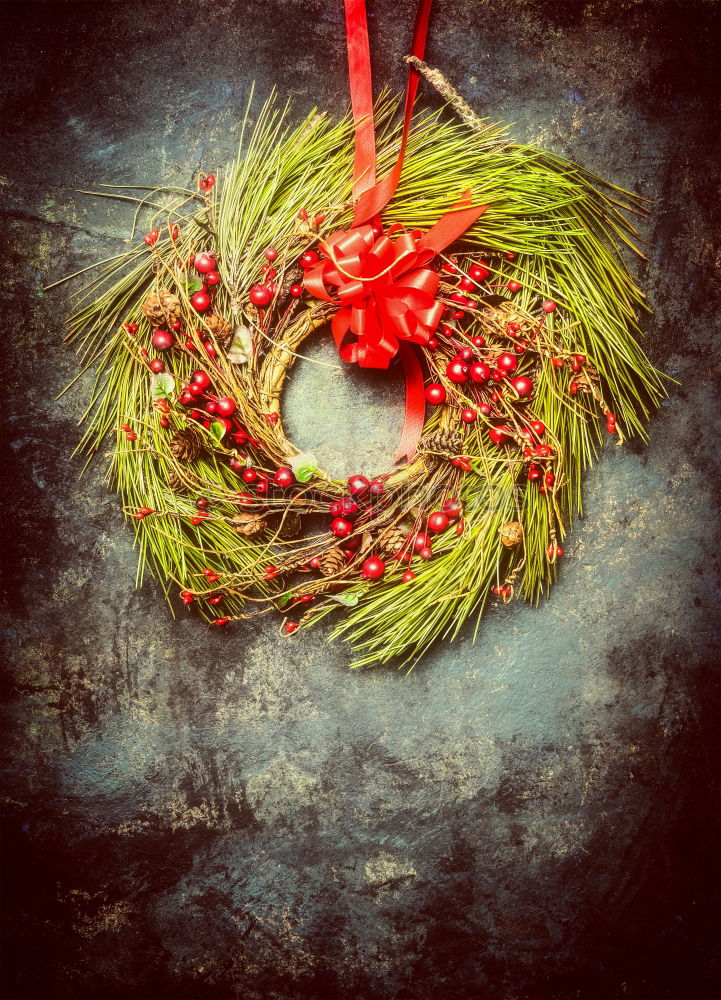 Similar – Image, Stock Photo Christmas wreath and various winter decorations