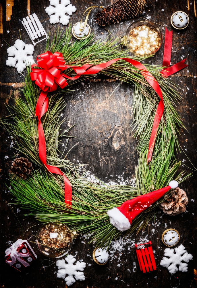 Image, Stock Photo Christmas wreath and various winter decorations