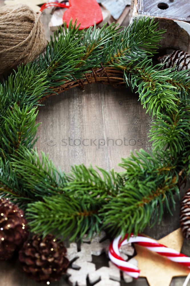 Similar – Image, Stock Photo Christmas wreath and various winter decorations