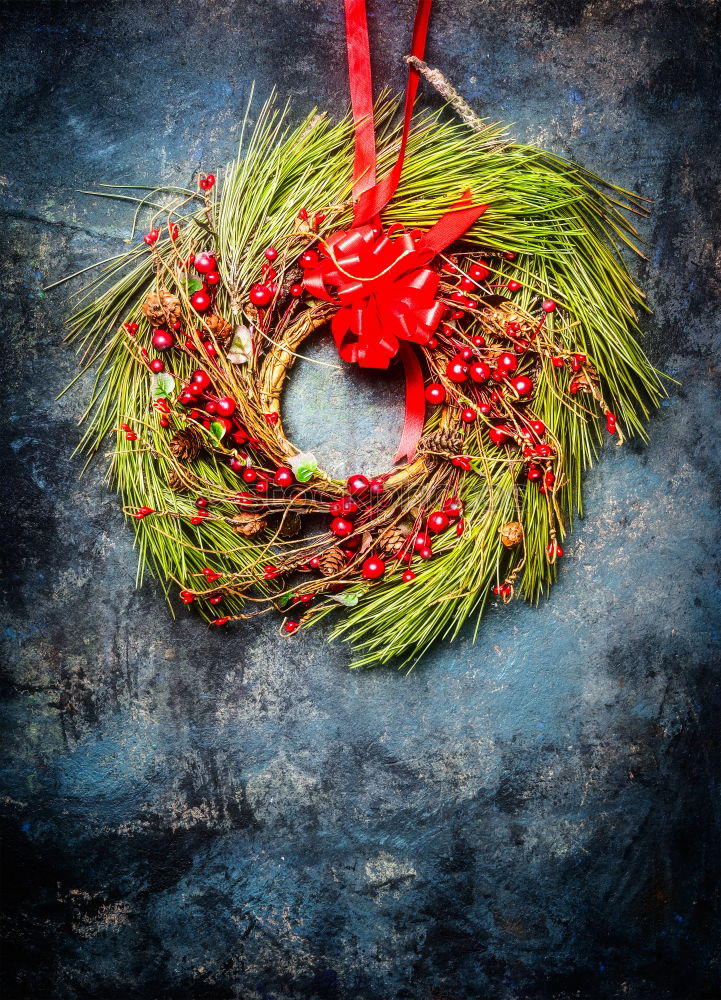 Similar – Image, Stock Photo Christmas wreath and various winter decorations