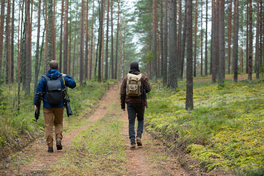 Similar – Image, Stock Photo Couple of hikers doing trekking