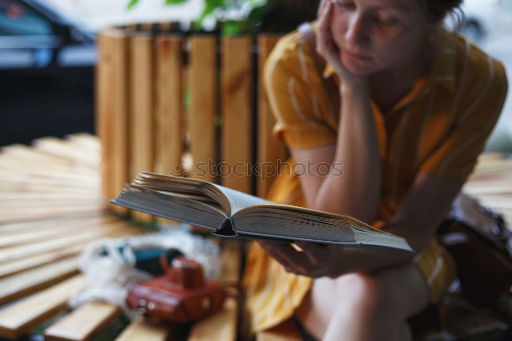 Similar – Image, Stock Photo Girl playing ukulele in garden chair