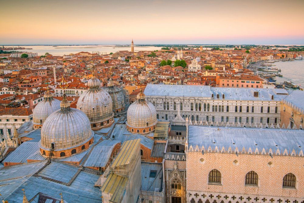 Similar – Image, Stock Photo Panoramic aerial view of Venice with St. Mark’s cathedral domes