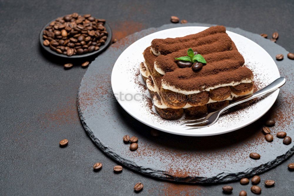 Similar – Image, Stock Photo Chocolate cream cake on blue wood with cake lace