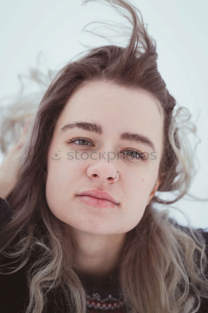 Similar – girl with short hair and blue eyes takes a selfie