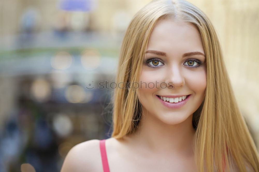 Similar – Smiling young woman in urban background.