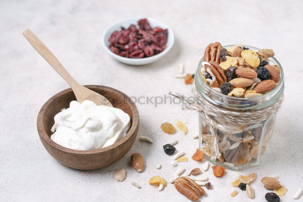 Similar – Image, Stock Photo Chia pudding parfait, layered with banana and granola