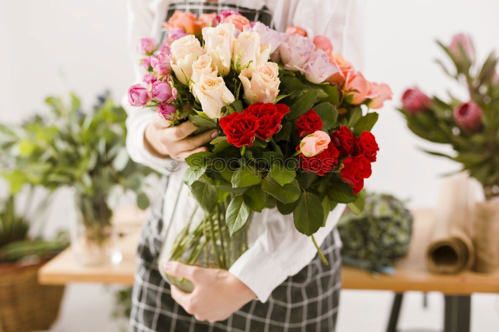 Similar – Image, Stock Photo Female hands with bouquet and vase