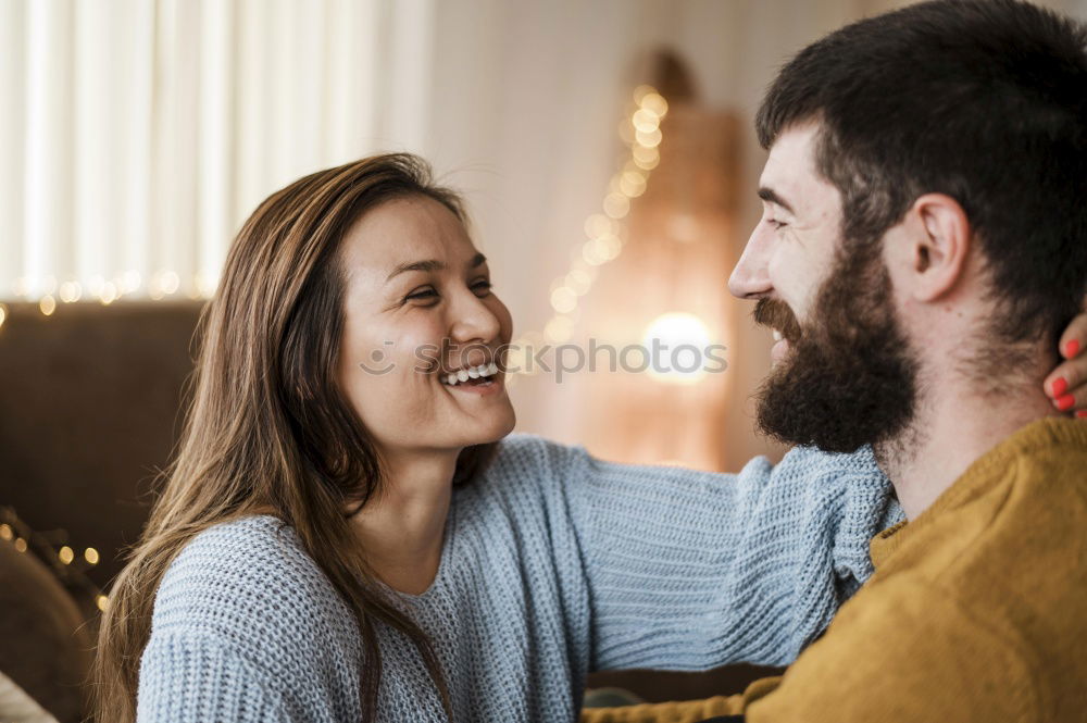 Similar – Image, Stock Photo Romantic young couple looking at window