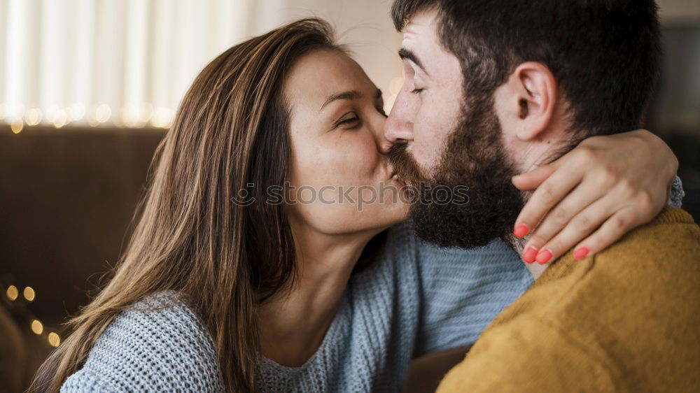 Similar – Image, Stock Photo Romantic young couple looking at window