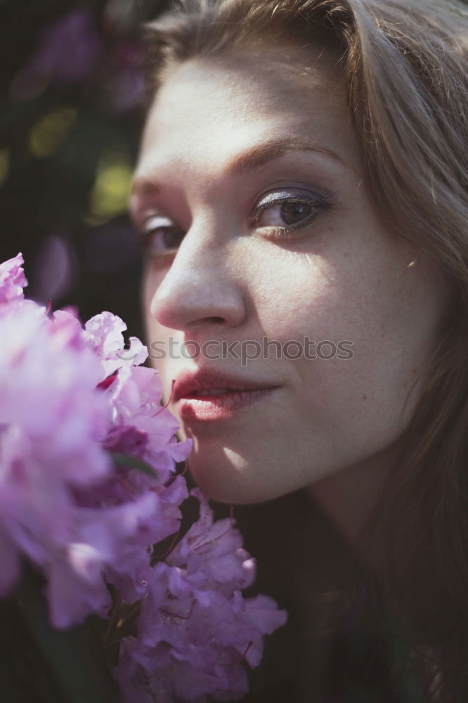 Similar – Image, Stock Photo Young brunette woman next to a plant at home