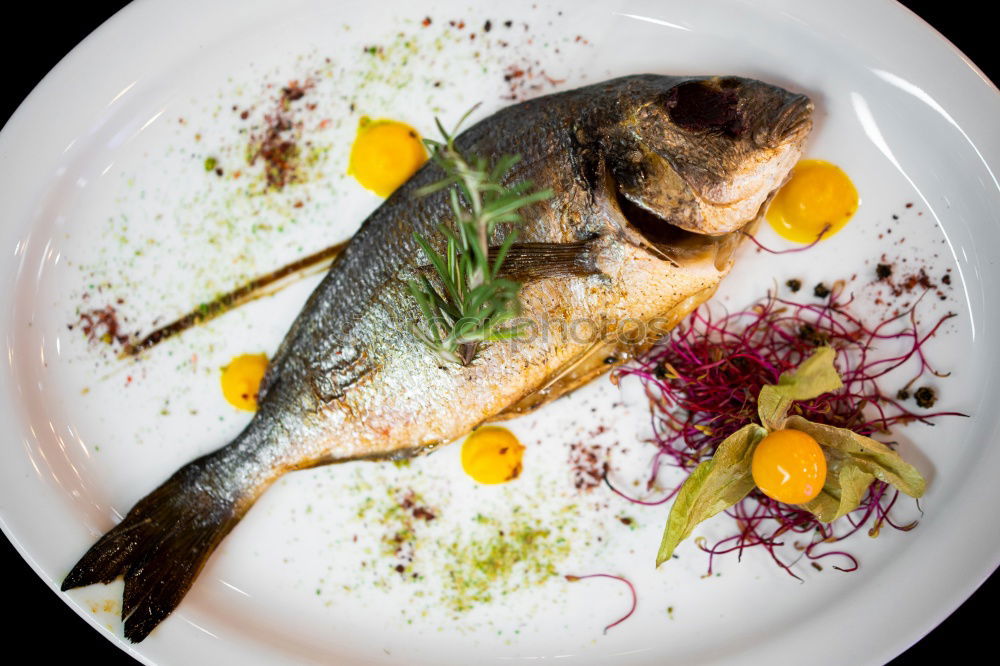 Image, Stock Photo Whole trout on a glass plate with ice cubes