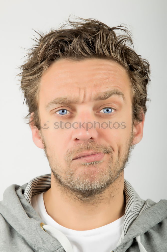 Similar – man curls bed blue eyes