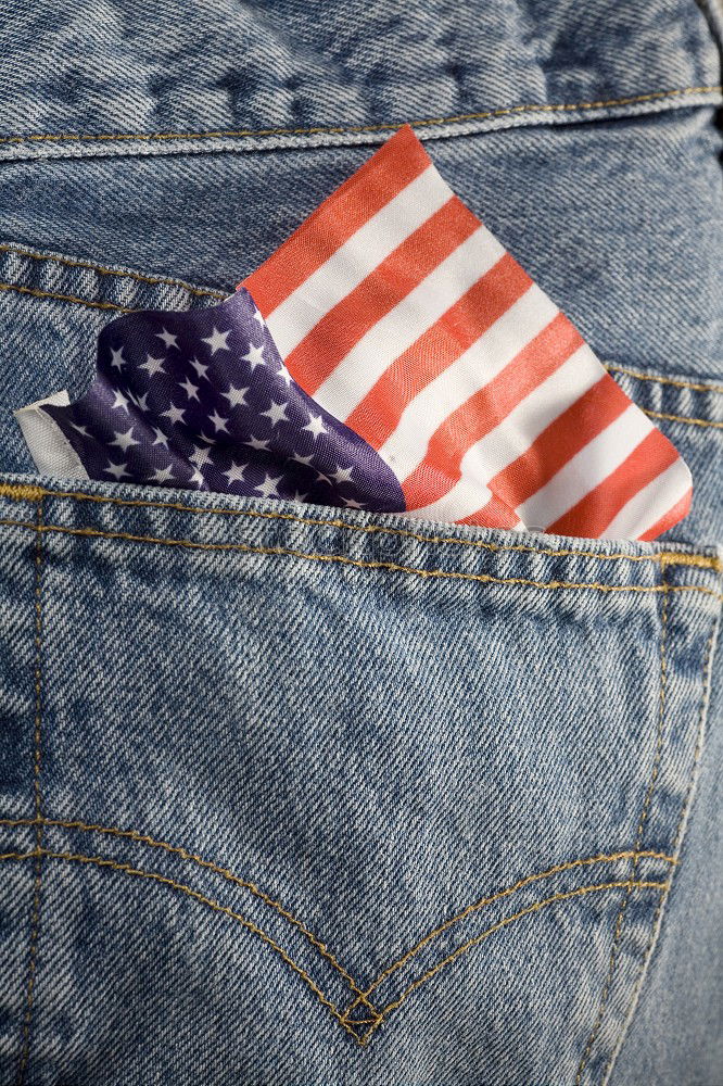 Image, Stock Photo Happy Independence day July 4th. American flag textile patch on a denim jacket and American pin