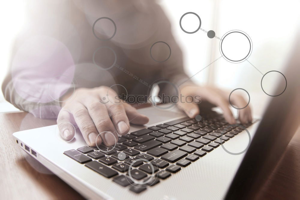 Similar – Image, Stock Photo Good tip. The one-finger search system. Hand typing on the computer keyboard