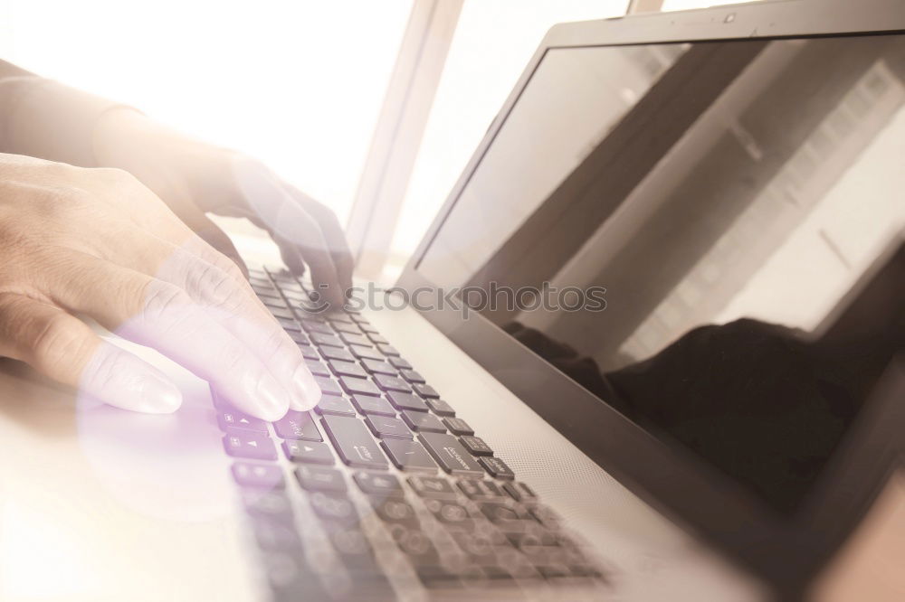 Similar – Image, Stock Photo Good tip. The one-finger search system. Hand typing on the computer keyboard