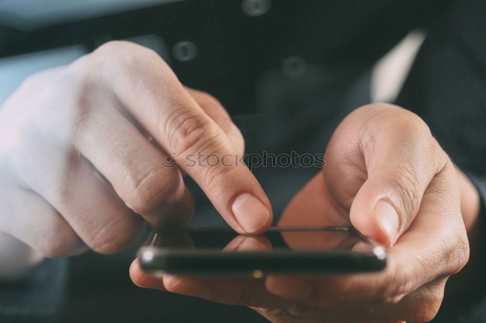 Similar – Woman with cup and smartphone in outside cafe