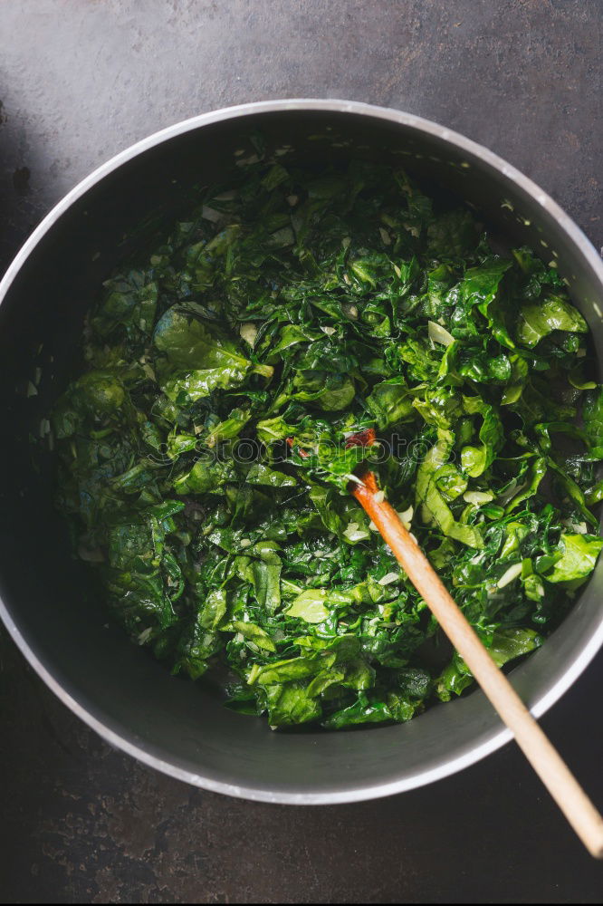 Similar – Spinach in cream sauce in casserole dish with spoon