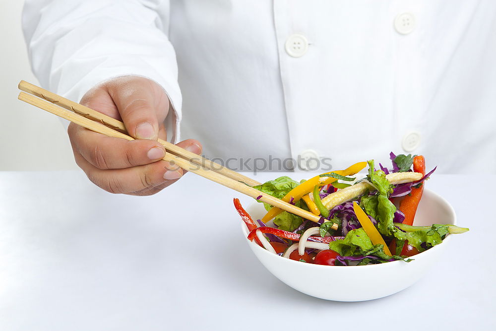 Similar – Image, Stock Photo Woman eating quinoa and vegetables in bowl