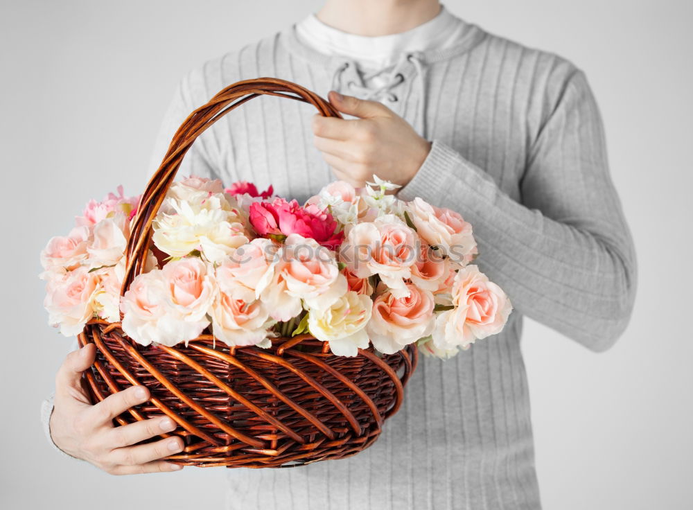 Similar – Image, Stock Photo Beautiful Girl And Purple Roses Flower Bouquet Present