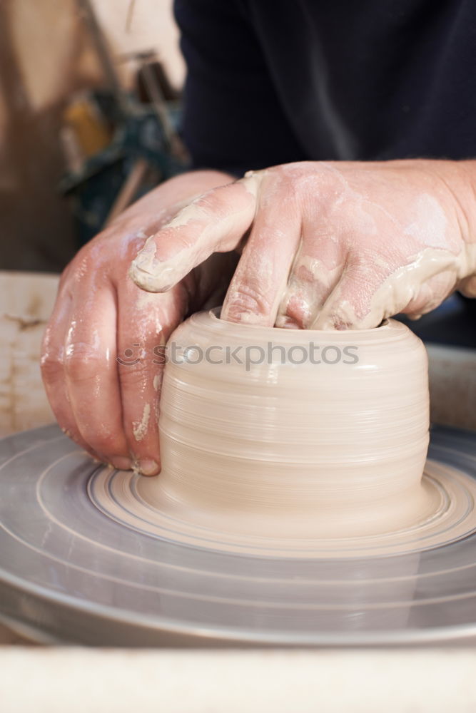 Similar – round wooden sieve in male hands