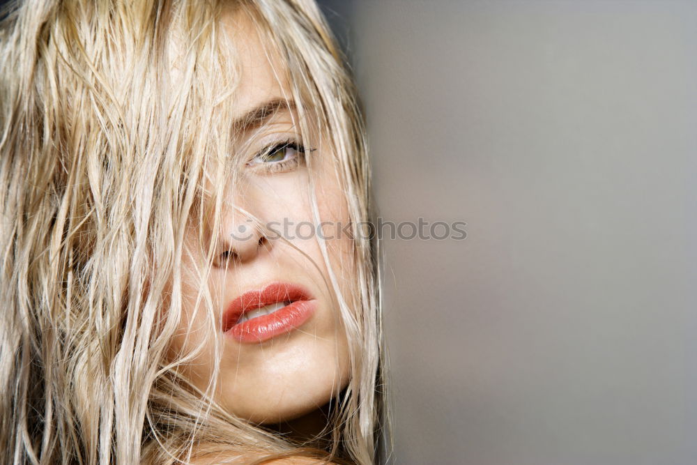 Similar – Profile shot of blonde long haired young woman with light eyes