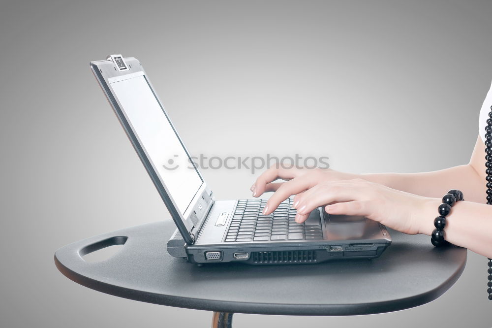 Similar – Image, Stock Photo Working with laptop, in office or at home, hands, fingers on keyboard, coffee cup