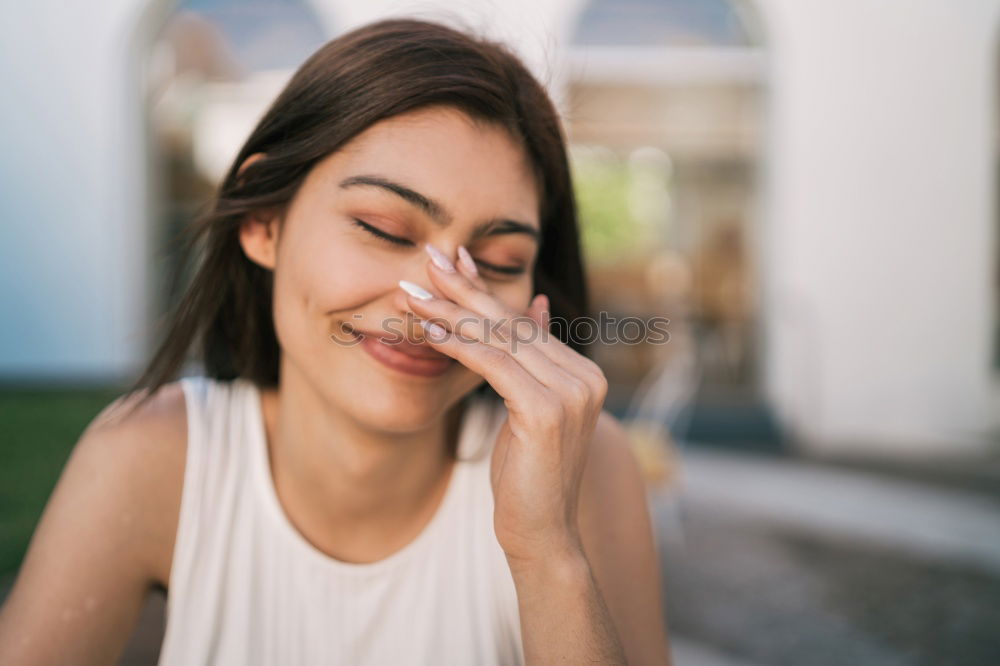 Similar – Image, Stock Photo Cheerful woman in garden