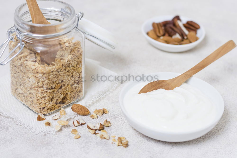 Similar – Image, Stock Photo Chia pudding parfait, layered with banana and granola