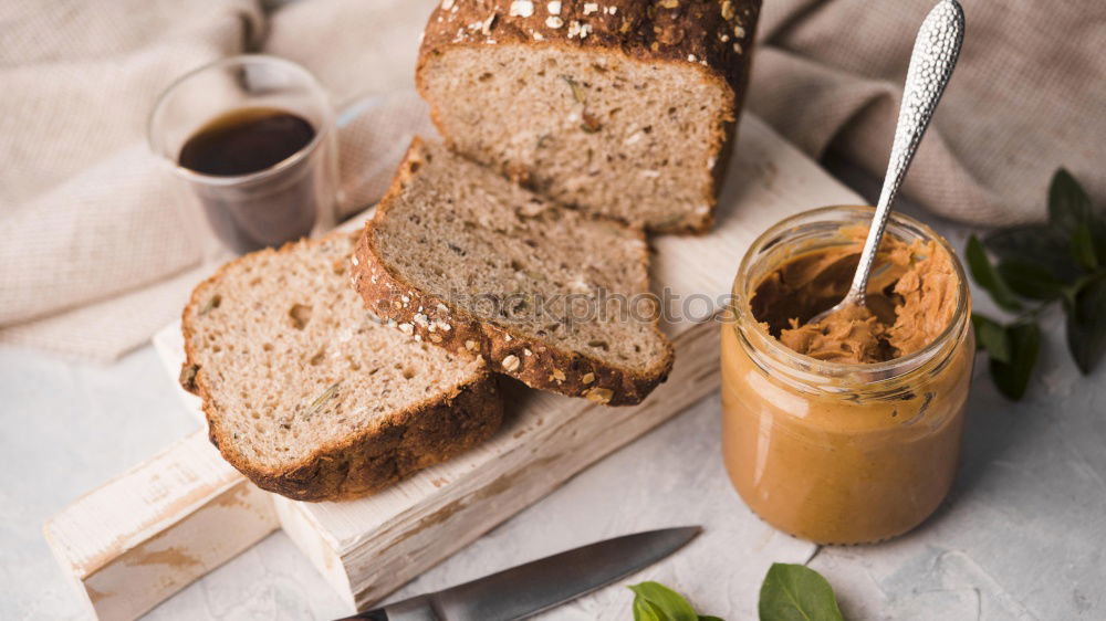 Similar – Image, Stock Photo Baguette with olives, garlic and cheese