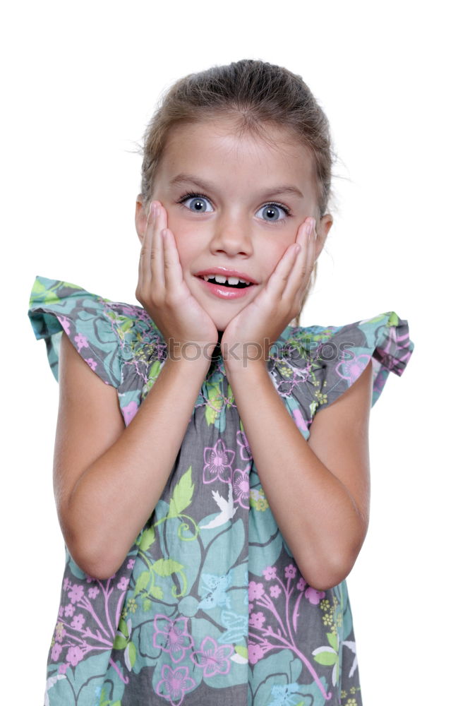 Image, Stock Photo Happy girl enjoying eating the fresh blueberries