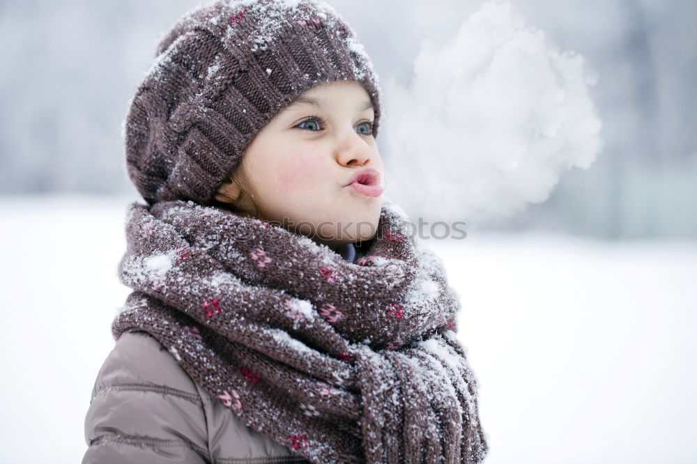 Similar – Image, Stock Photo Winter portrait of happy kid girl playing outdoor