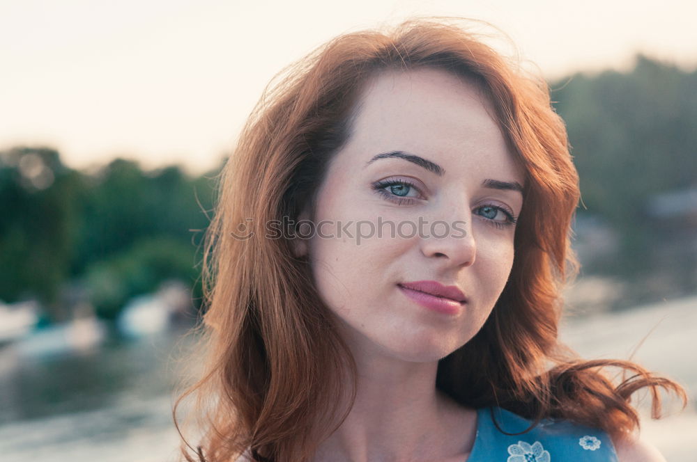 Similar – Portrait of a beautiful happy woman outdoors