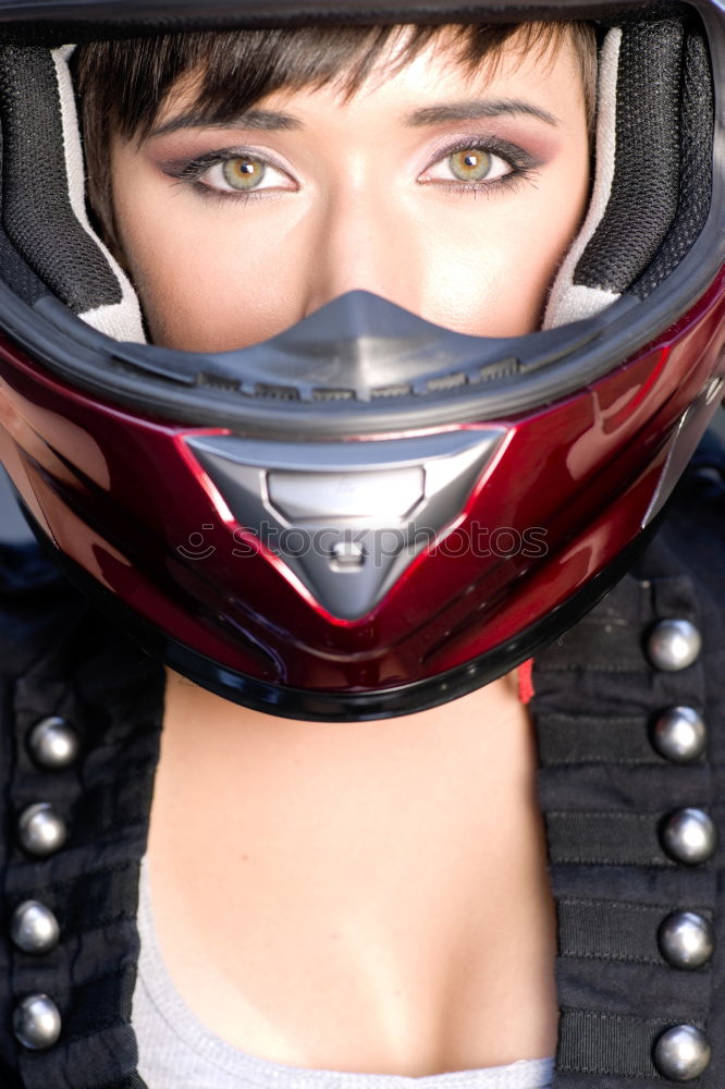 Similar – Smiling woman with ski helmet and ski goggles