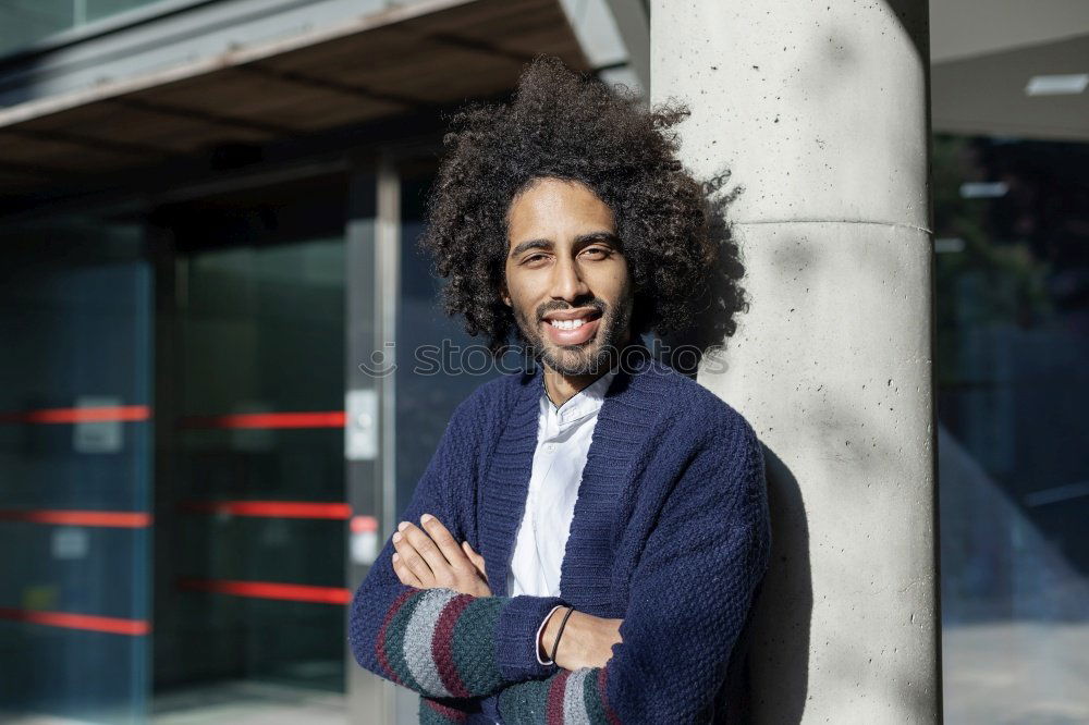 Similar – Image, Stock Photo Front view of a smiling afro man arms crossed