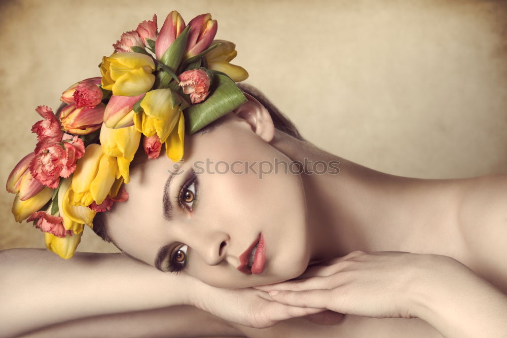 Similar – Image, Stock Photo Artistic portrait of a young woman with a lot of daisies