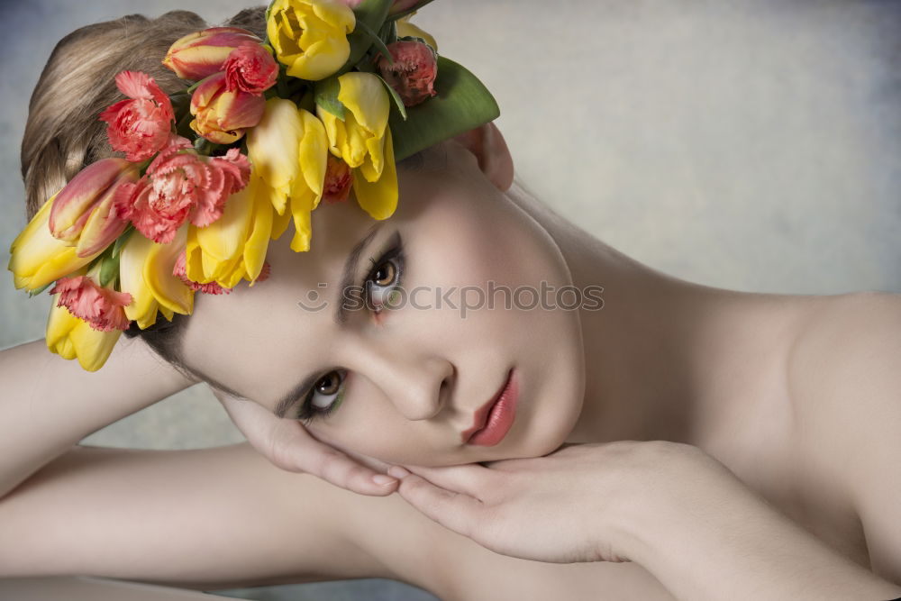 Similar – Image, Stock Photo Artistic portrait of a young woman with a lot of daisies