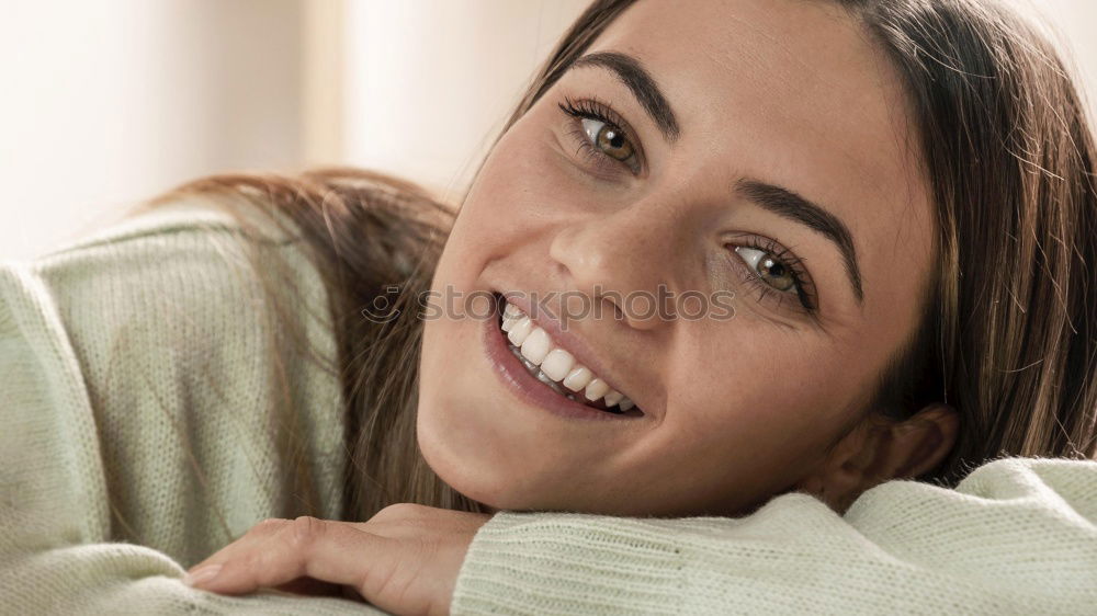 Image, Stock Photo Happy woman on braided chair