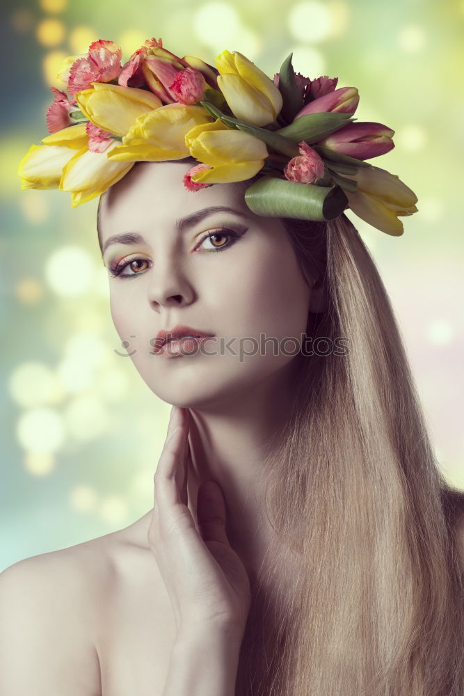 Similar – Image, Stock Photo Artistic portrait of a young woman with a lot of daisies