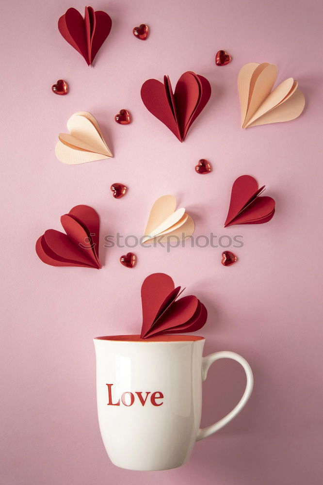 Similar – Image, Stock Photo White cup with heart and pink tulips