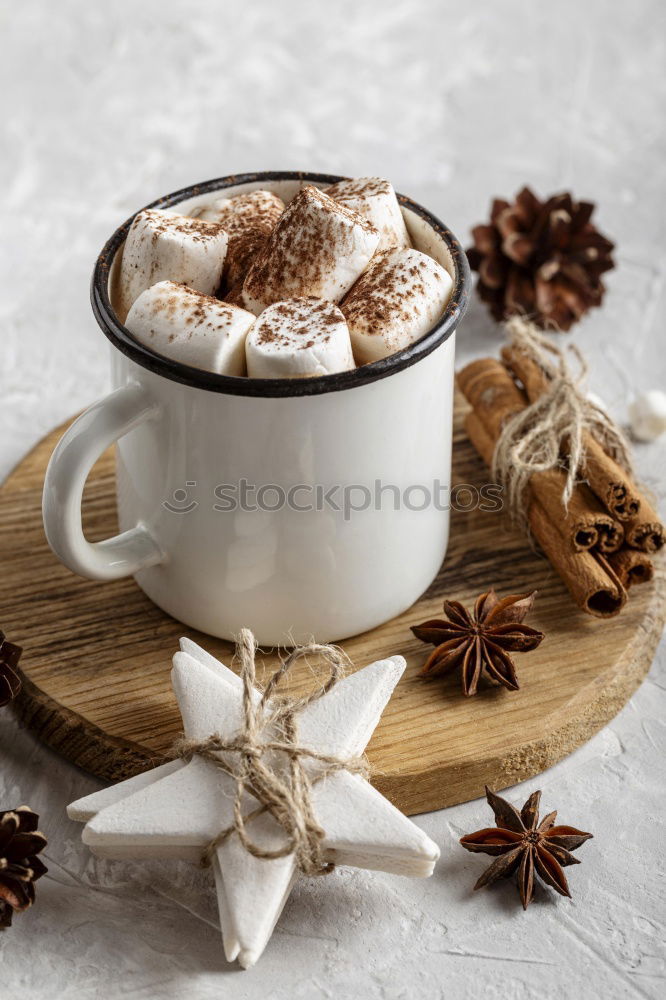 Image, Stock Photo two mugs of hot cocoa with marshmallows