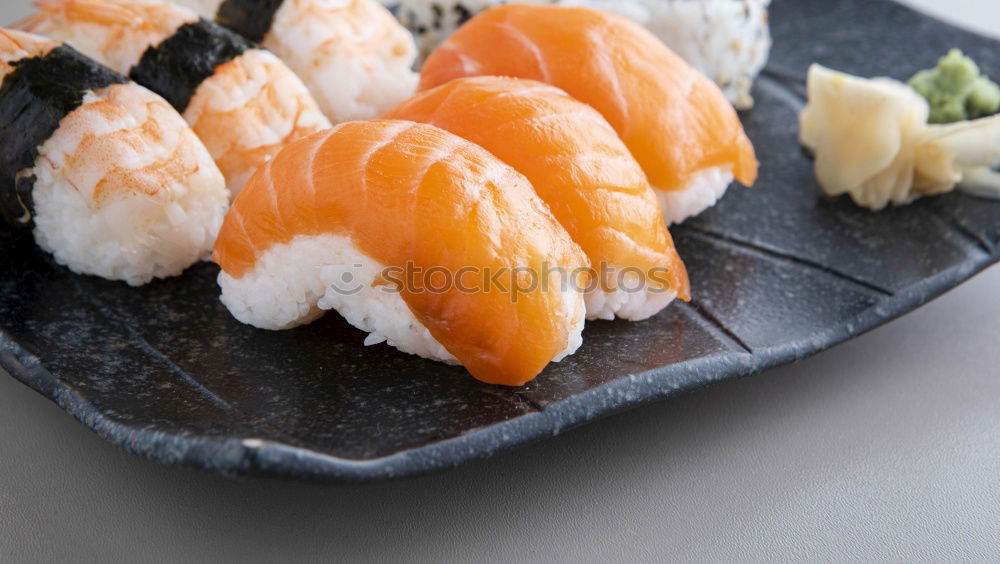 Similar – sushi assortment on black background.