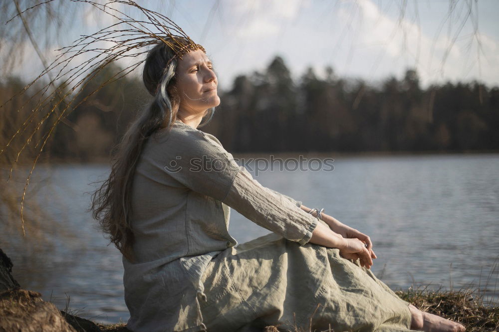 Similar – Image, Stock Photo Smiling woman at lake