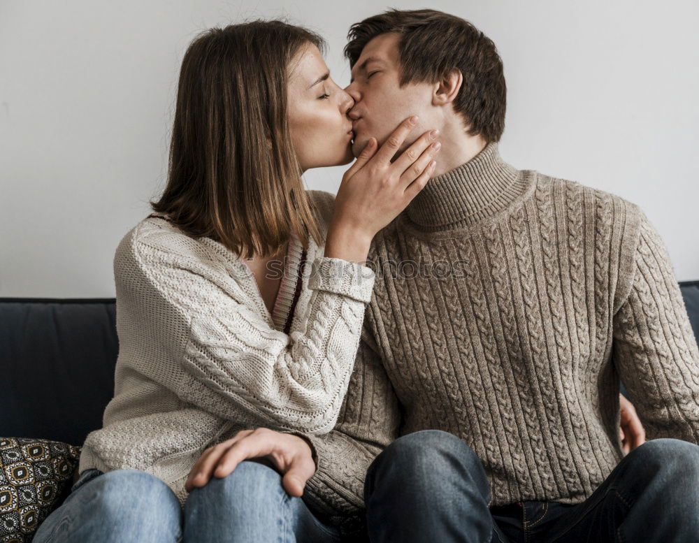 Similar – Image, Stock Photo Mixed Race couple taking funny selfie with phone together