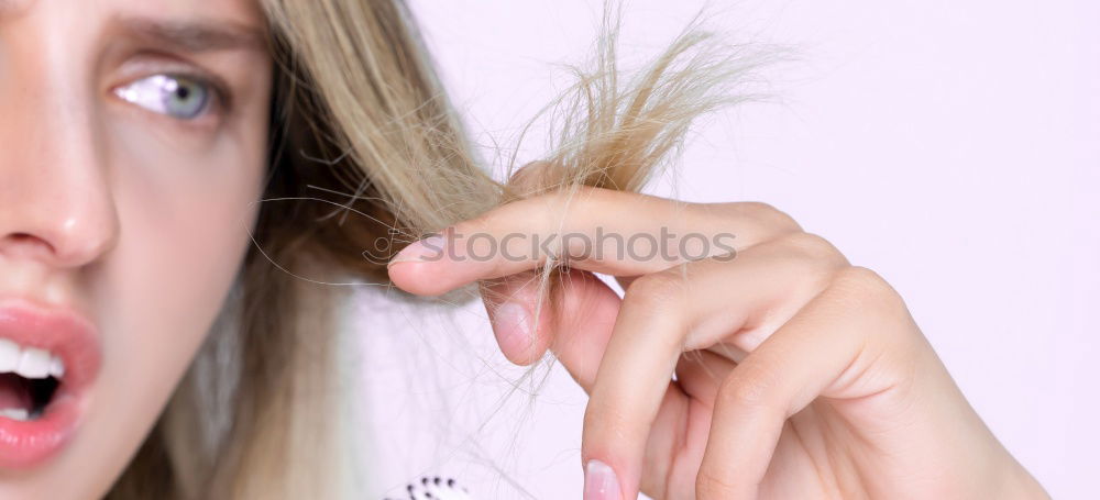 Similar – Woman with curlers and curd mask puts on make-up