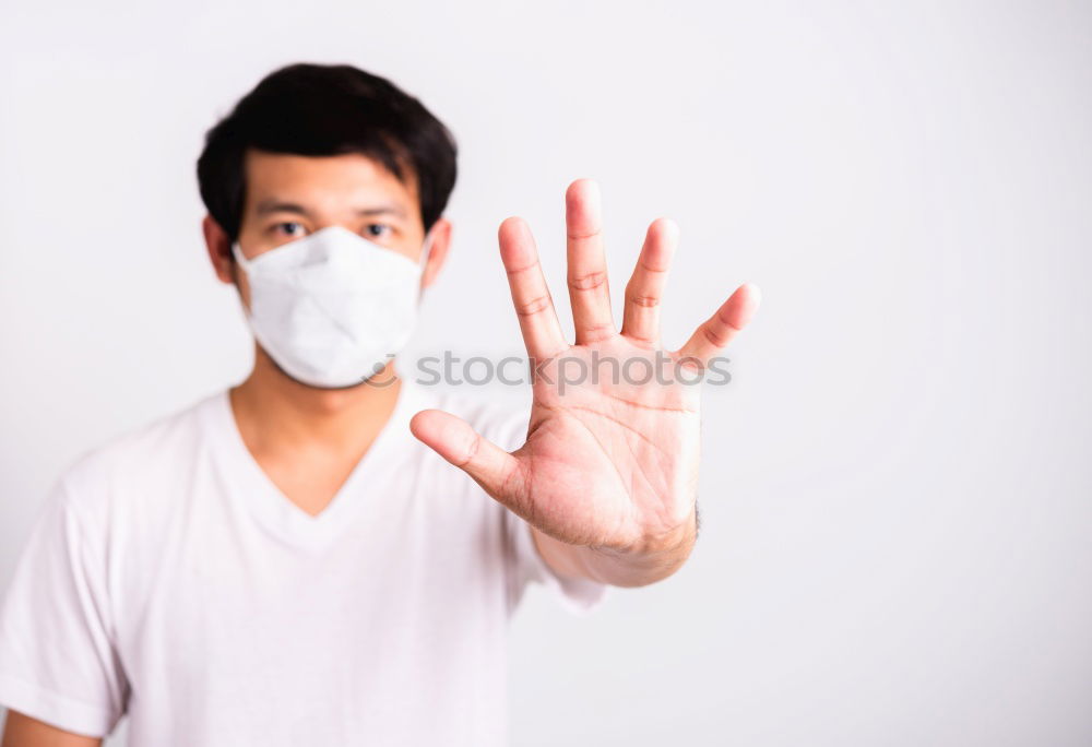 Image, Stock Photo Woman with face mask and gloves stops the Corona Virus epidemic
